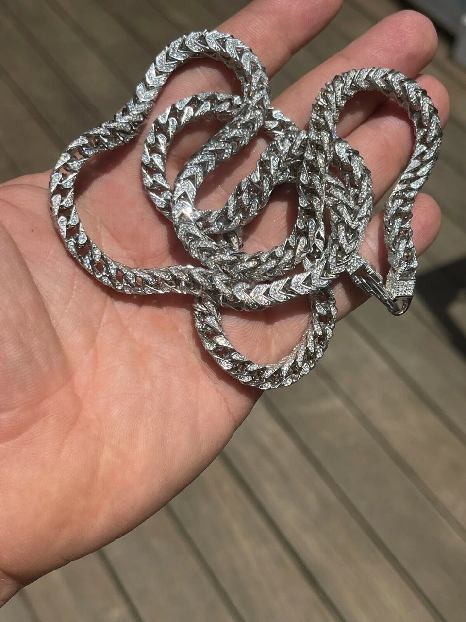 MOISSANITE Mens Real 925 Silver Men's Franco Chain ICED Necklace 18-30" Hip Hop 11 MOISSANITE Mens Real 925 Silver Men's Franco Chain ICED Necklace 18-30" Hip Hop - Image 9