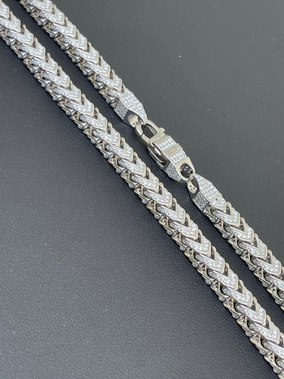 MOISSANITE Mens Real 925 Silver Men's Franco Chain ICED Necklace 18-30" Hip Hop 7 MOISSANITE Mens Real 925 Silver Men's Franco Chain ICED Necklace 18-30" Hip Hop - Image 5