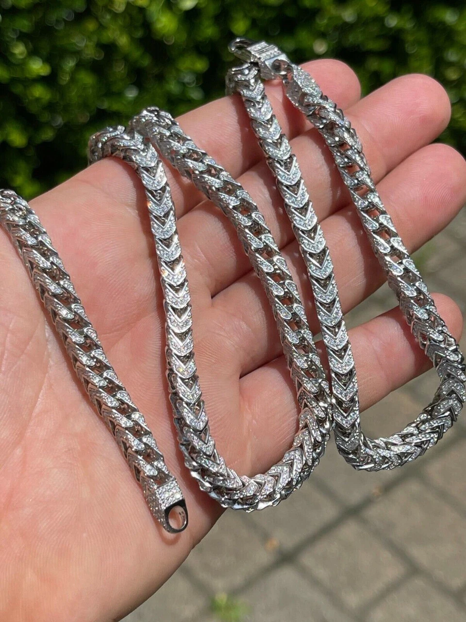 MOISSANITE Mens Real 925 Silver Men's Franco Chain ICED Necklace 18-30" Hip Hop 10 MOISSANITE Mens Real 925 Silver Men's Franco Chain ICED Necklace 18-30" Hip Hop - Image 8