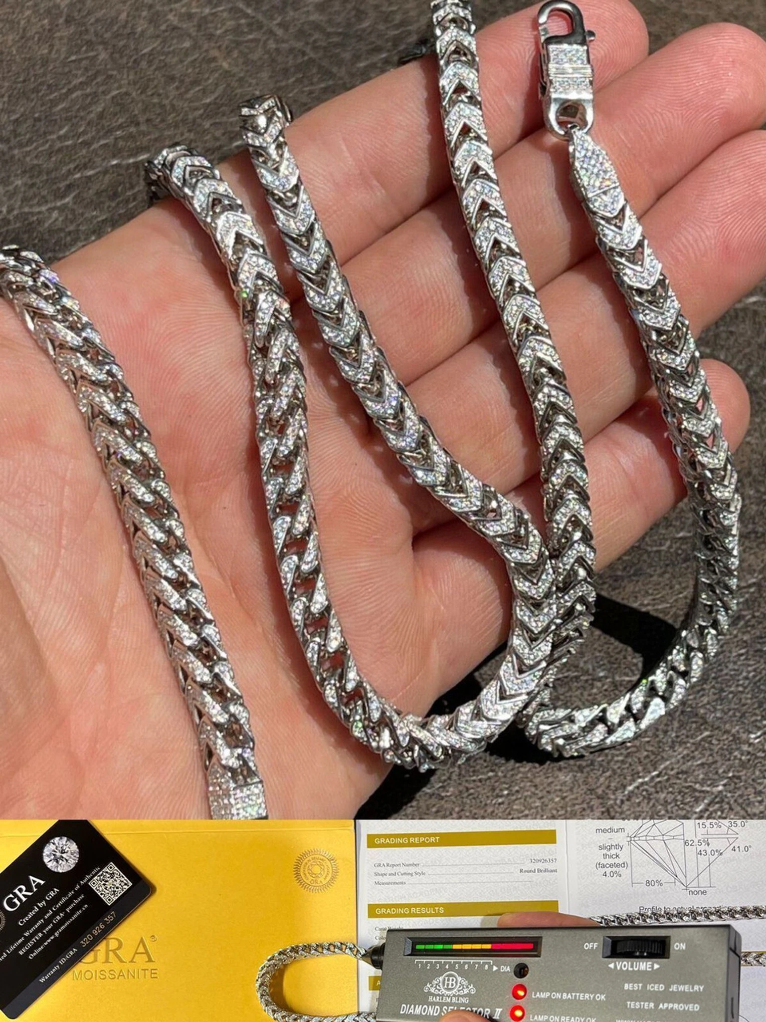 MOISSANITE Mens Real 925 Silver Men's Franco Chain ICED Necklace 18-30" Hip Hop 3 MOISSANITE Mens Real 925 Silver Men's Franco Chain ICED Necklace 18-30" Hip Hop