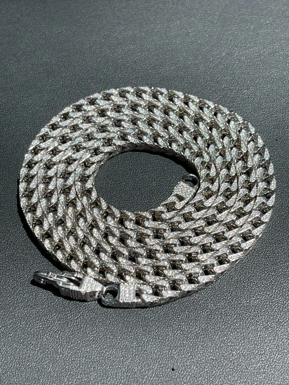 MOISSANITE Mens Real 925 Silver Men's Franco Chain ICED Necklace 18-30" Hip Hop 4 MOISSANITE Mens Real 925 Silver Men's Franco Chain ICED Necklace 18-30" Hip Hop - Image 2