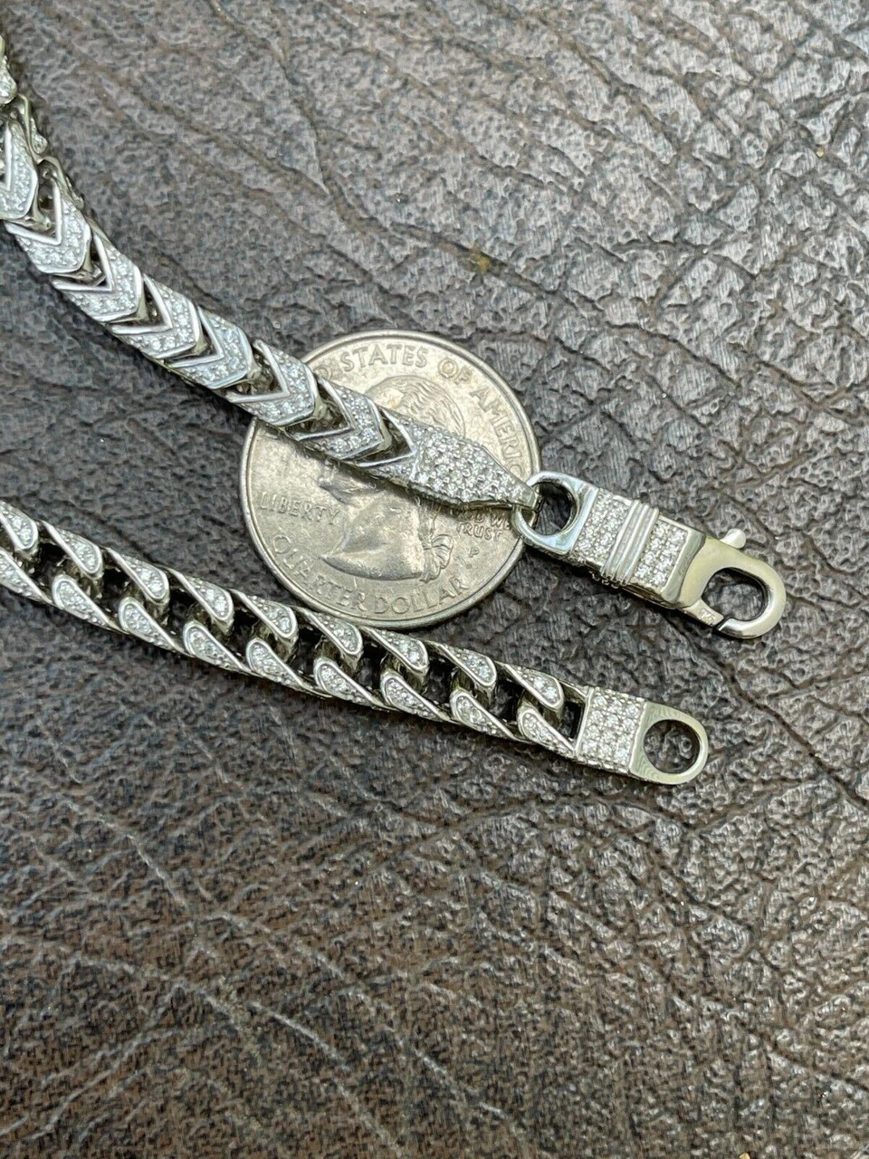 MOISSANITE Mens Real 925 Silver Men's Franco Chain ICED Necklace 18-30" Hip Hop 6 MOISSANITE Mens Real 925 Silver Men's Franco Chain ICED Necklace 18-30" Hip Hop - Image 4