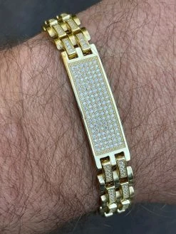 MOISSANITE Presidential ID Bracelet 14k Gold Vermeil Real 925 Silver Iced HipHop -Harlem Bling Shop italiano silver inc moissanite presidential id bracelet 14k gold vermeil real 925 silver iced hiphop 76595.1664359147