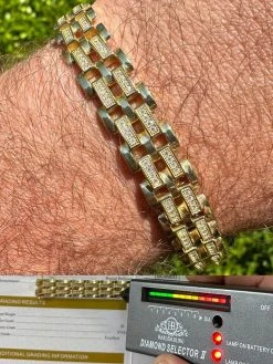 MOISSANITE Presidential ID Panther Bracelet 14k Gold Plated Real 925 Silver Iced