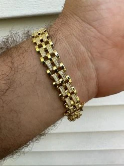 MOISSANITE Presidential ID Panther Bracelet 14k Gold Plated Real 925 Silver Iced -Harlem Bling Shop italiano silver inc moissanite presidential id panther bracelet 14k gold plated real 925 silver iced 73940.1683578918