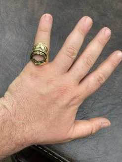 Real 14k Gold Over 925 Sterling Silver Mens Great White Shark Teeth JAWS Ring -Harlem Bling Shop italiano silver inc real 14k gold over 925 sterling silver mens great white shark teeth jaws ring 20515.1664400250