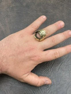 Real 14k Gold Over 925 Sterling Silver Mens Great White Shark Teeth JAWS Ring -Harlem Bling Shop italiano silver inc real 14k gold over 925 sterling silver mens great white shark teeth jaws ring 50692.1664386766