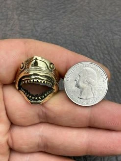 Real 14k Gold Over 925 Sterling Silver Mens Great White Shark Teeth JAWS Ring -Harlem Bling Shop italiano silver inc real 14k gold over 925 sterling silver mens great white shark teeth jaws ring 66127.1664391138