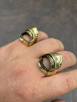 Real 14k Gold Over 925 Sterling Silver Mens Great White Shark Teeth JAWS Ring -Harlem Bling Shop italiano silver inc real 14k gold over 925 sterling silver mens great white shark teeth jaws ring 89689.1664372463