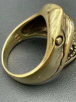 Real 14k Gold Over 925 Sterling Silver Mens Great White Shark Teeth JAWS Ring -Harlem Bling Shop italiano silver inc real 14k gold over 925 sterling silver mens great white shark teeth jaws ring 97489.1664375811