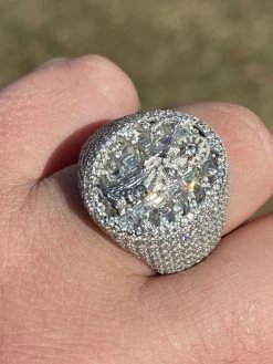 Real 925 Silver Baguette Diamond Grim Reaper Santa Muerte Iced Mens Hip Hop Ring