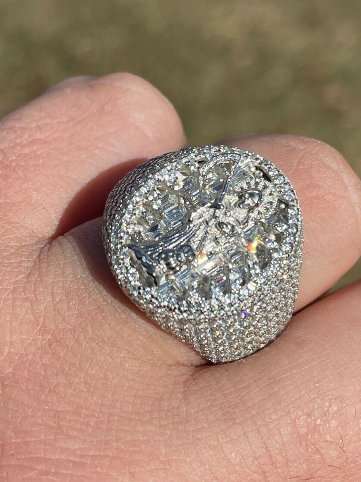 Real 925 Silver Baguette Diamond Grim Reaper Santa Muerte Iced Mens Hip Hop Ring 3 Real 925 Silver Baguette Diamond Grim Reaper Santa Muerte Iced Mens Hip Hop Ring