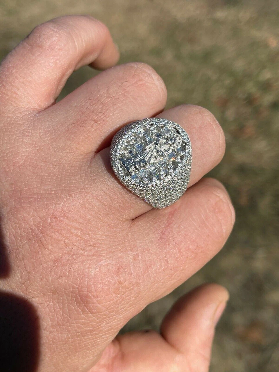 Real 925 Silver Baguette Diamond Grim Reaper Santa Muerte Iced Mens Hip Hop Ring 12 Real 925 Silver Baguette Diamond Grim Reaper Santa Muerte Iced Mens Hip Hop Ring - Image 10