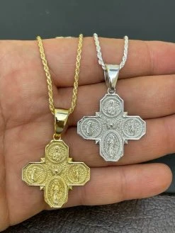 Real 925 Silver Gold Four 4 Way Catholic Cross Pendant Men's Miraculous Necklace 23 Real 925 Silver Gold Four 4 Way Catholic Cross Pendant Men's Miraculous Necklace -Harlem Bling Shop italiano silver inc real 925 silver gold four 4 way catholic cross pendant mens miraculous necklace 65721.1664375660