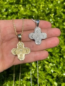 Real 925 Silver Gold Four 4 Way Catholic Cross Pendant Men's Miraculous Necklace 15 Real 925 Silver Gold Four 4 Way Catholic Cross Pendant Men's Miraculous Necklace -Harlem Bling Shop italiano silver inc real 925 silver gold four 4 way catholic cross pendant mens miraculous necklace 81261.1664371818