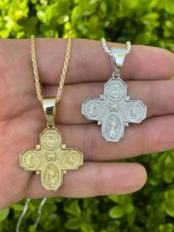 Real 925 Silver Gold Four 4 Way Catholic Cross Pendant Men's Miraculous Necklace 19 Real 925 Silver Gold Four 4 Way Catholic Cross Pendant Men's Miraculous Necklace -Harlem Bling Shop italiano silver inc real 925 silver gold four 4 way catholic cross pendant mens miraculous necklace 95606.1664397133