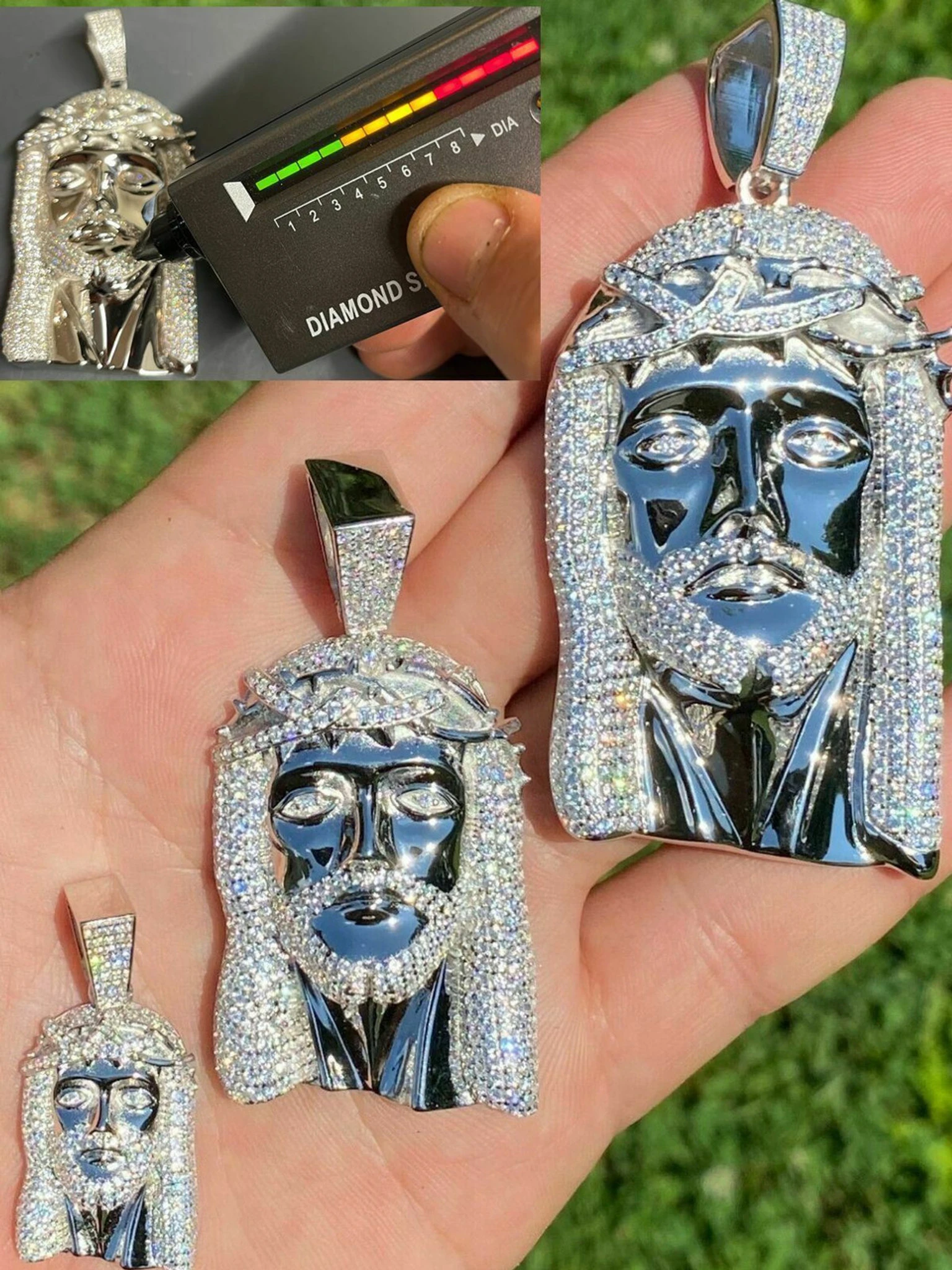 Real 925 Sterling Silver MOISSANITE Jesus Piece Iced Pendant Pass Diamond Tester 3 Real 925 Sterling Silver MOISSANITE Jesus Piece Iced Pendant Pass Diamond Tester