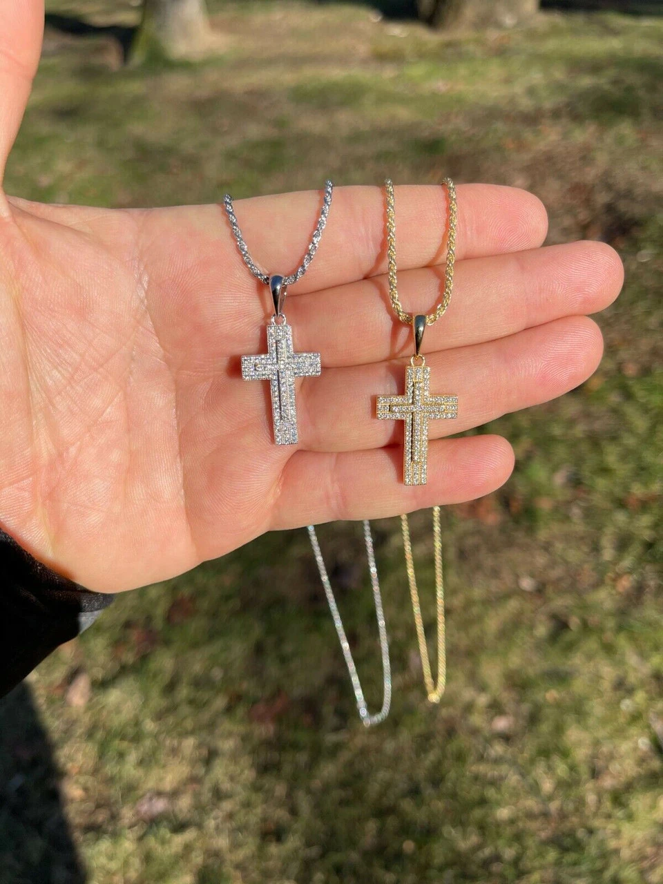 Real 925 Sterling Silver Or Gold Cross Crucifix Pendant Necklace Iced 1" Small 8 Real 925 Sterling Silver Or Gold Cross Crucifix Pendant Necklace Iced 1" Small - Image 6