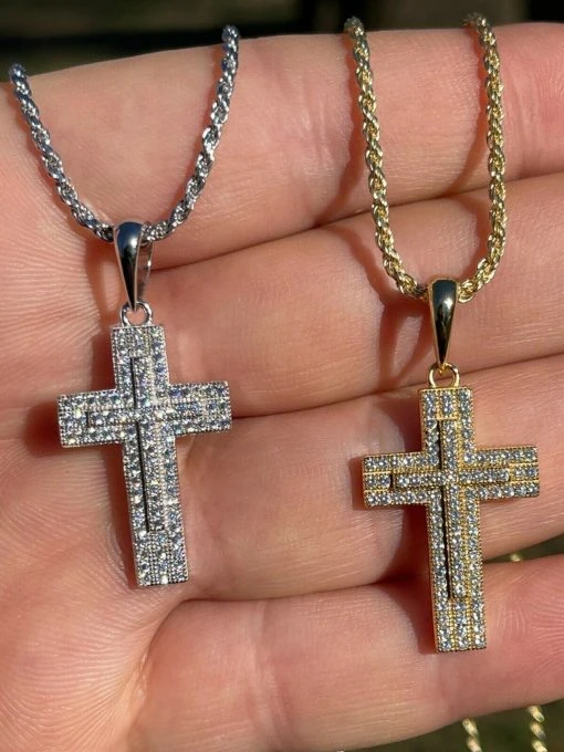 Real 925 Sterling Silver Or Gold Cross Crucifix Pendant Necklace Iced 1" Small -Harlem Bling Shop italiano silver inc real 925 sterling silver or gold cross crucifix pendant necklace iced 1 small 87649.1664396092