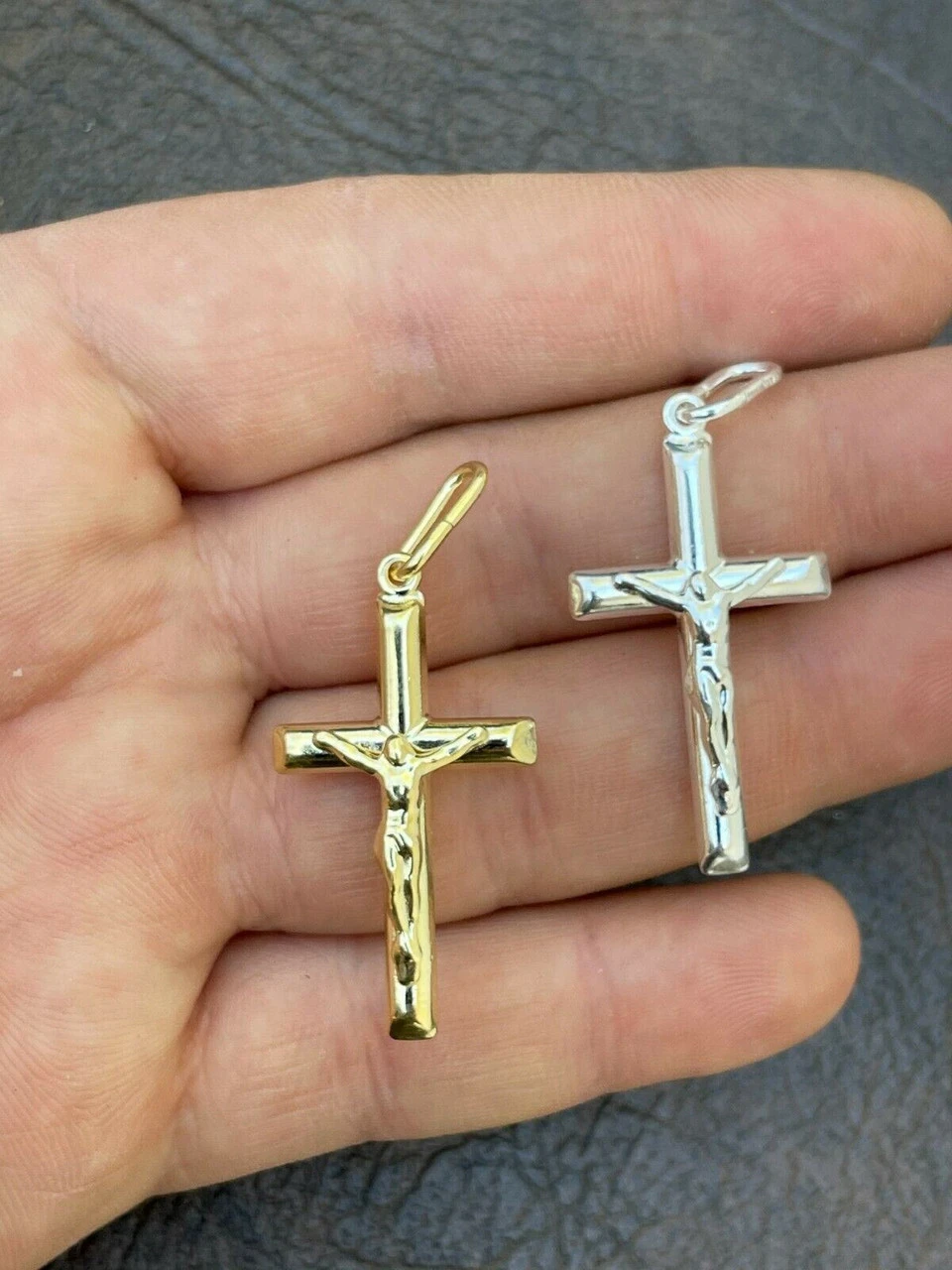 Real 925 Sterling Silver Plain Gold Cross Jesus Crucifix Pendant Men Women Charm 8 Real 925 Sterling Silver Plain Gold Cross Jesus Crucifix Pendant Men Women Charm - Image 6