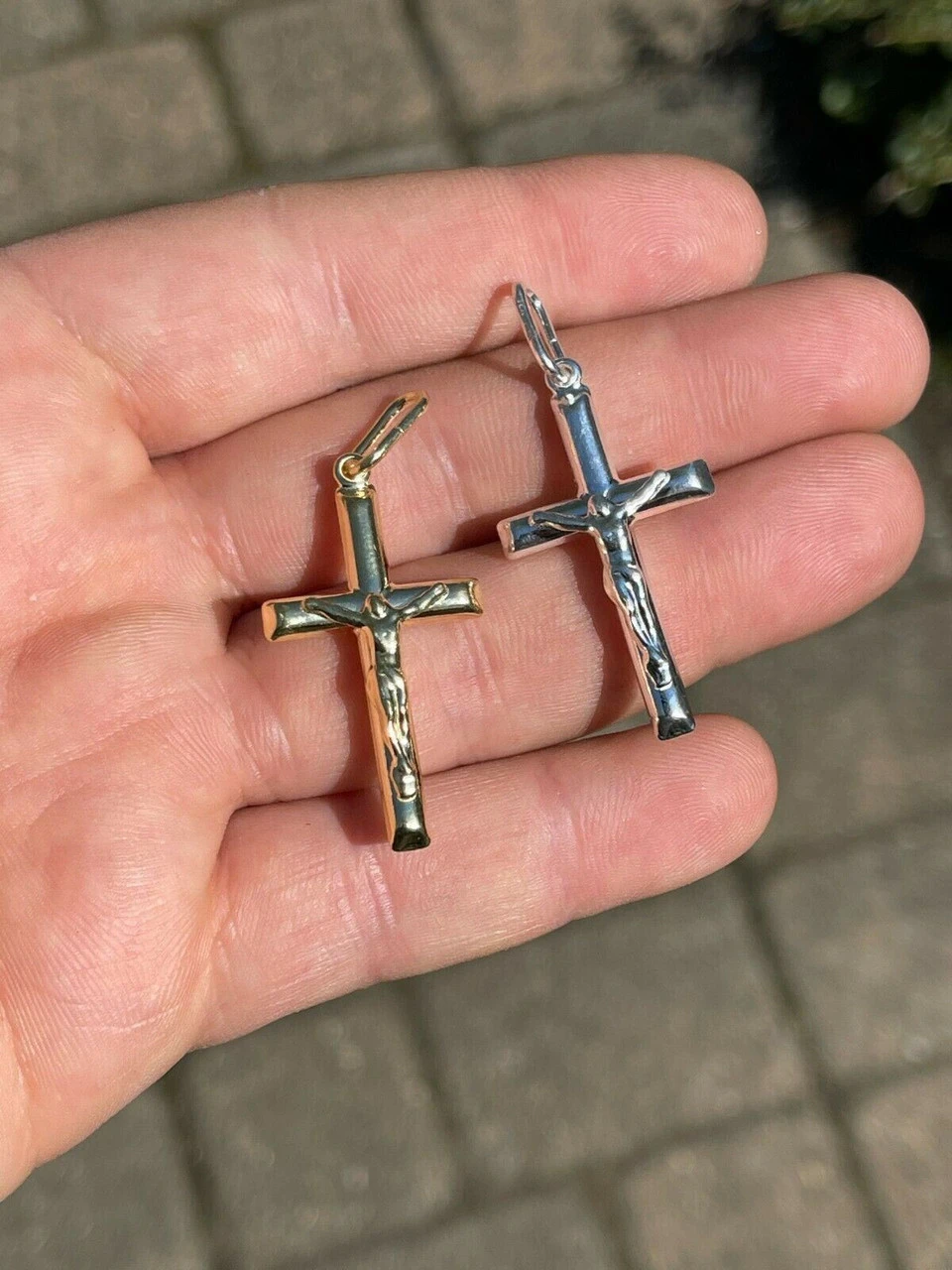 Real 925 Sterling Silver Plain Gold Cross Jesus Crucifix Pendant Men Women Charm 9 Real 925 Sterling Silver Plain Gold Cross Jesus Crucifix Pendant Men Women Charm - Image 7