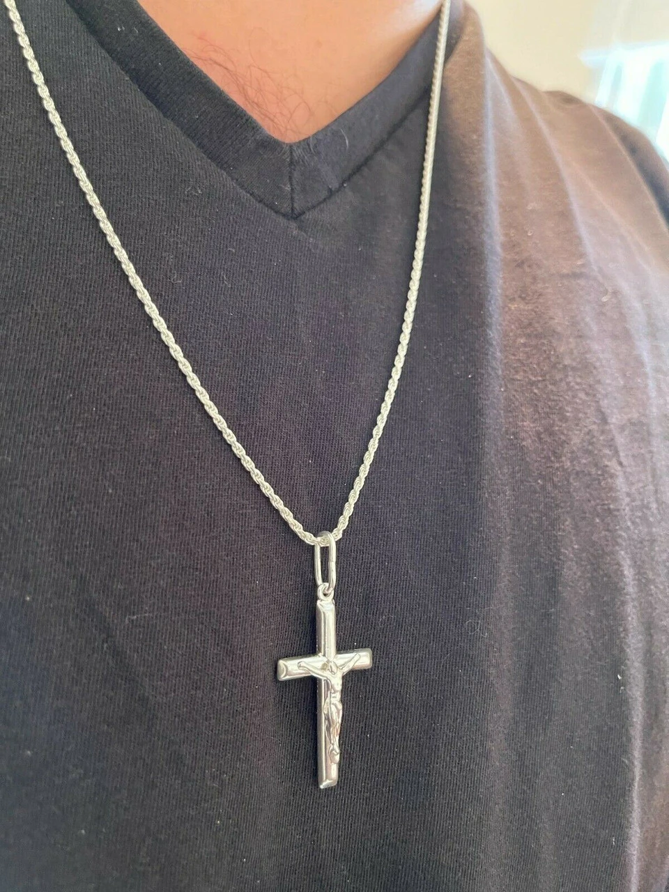 Real 925 Sterling Silver Plain Gold Cross Jesus Crucifix Pendant Men Women Charm 12 Real 925 Sterling Silver Plain Gold Cross Jesus Crucifix Pendant Men Women Charm - Image 10