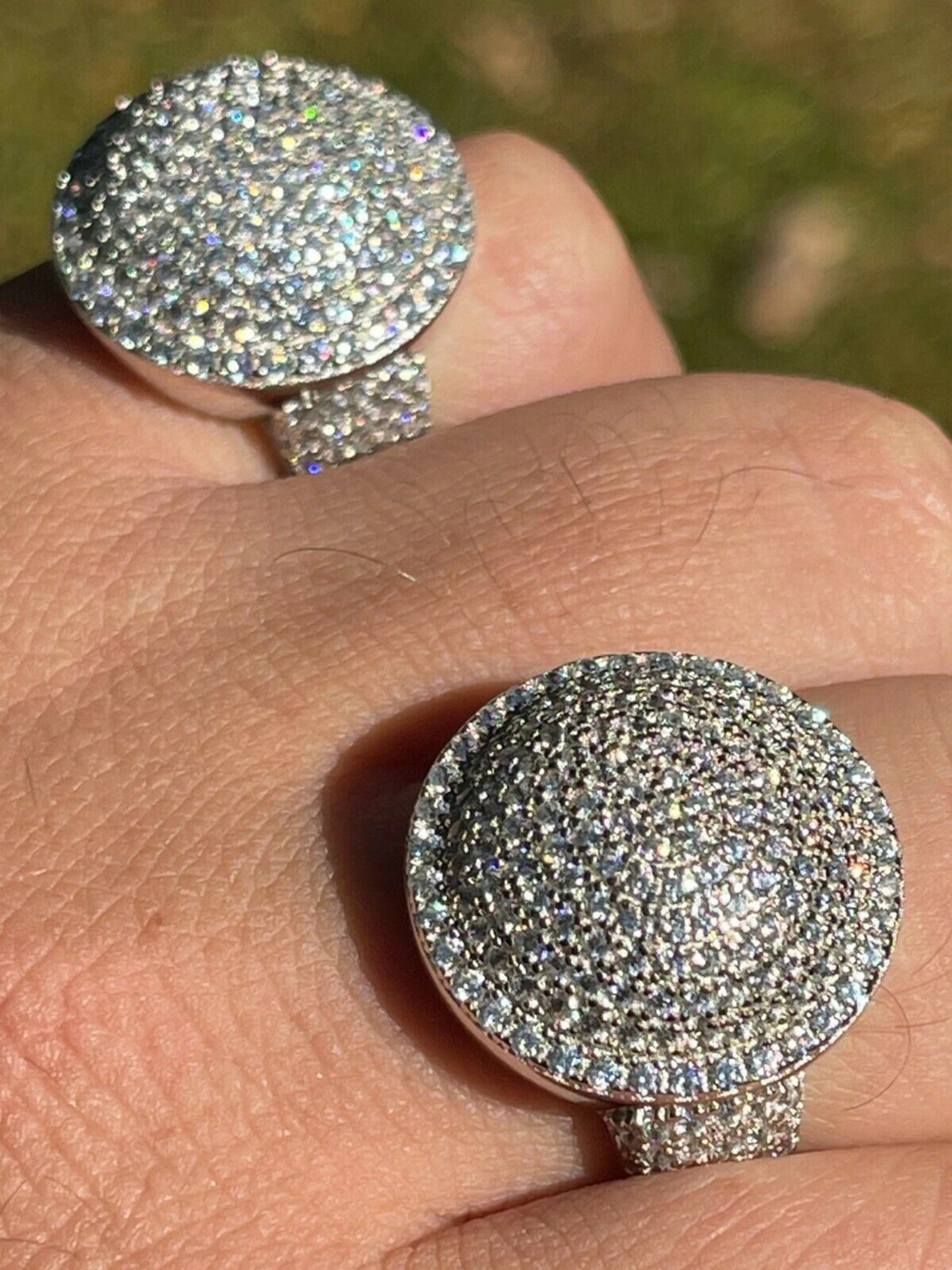 Real 925 Sterling Silver Round 3D Men's Diamond Pinky Ring Iced Bling Jewelry 3 Real 925 Sterling Silver Round 3D Men's Diamond Pinky Ring Iced Bling Jewelry