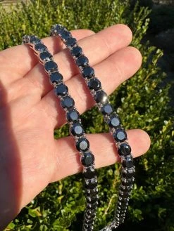 Real Black MOISSANITE 5mm Tennis Chain 925 Silver Iced Necklace Pass Tester 30 Real Black MOISSANITE 5mm Tennis Chain 925 Silver Iced Necklace Pass Tester -Harlem Bling Shop italiano silver inc real black moissanite 5mm tennis chain 925 silver iced necklace pass tester 01890.1676658178