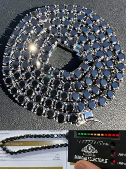 Real Black MOISSANITE 5mm Tennis Chain 925 Silver Iced Necklace Pass Tester