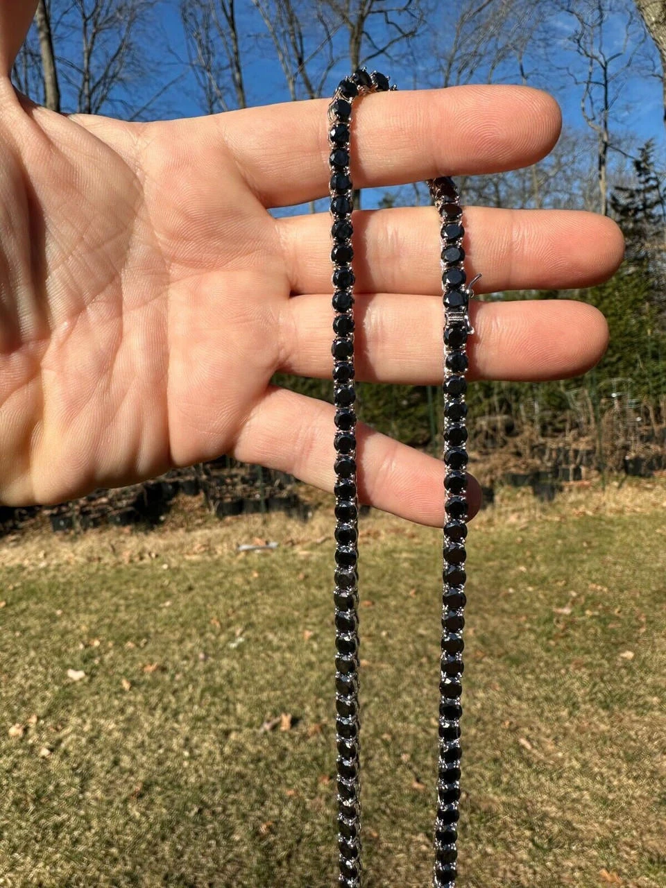 Real Black MOISSANITE 5mm Tennis Chain 925 Silver Iced Necklace Pass Tester 17 Real Black MOISSANITE 5mm Tennis Chain 925 Silver Iced Necklace Pass Tester - Image 15