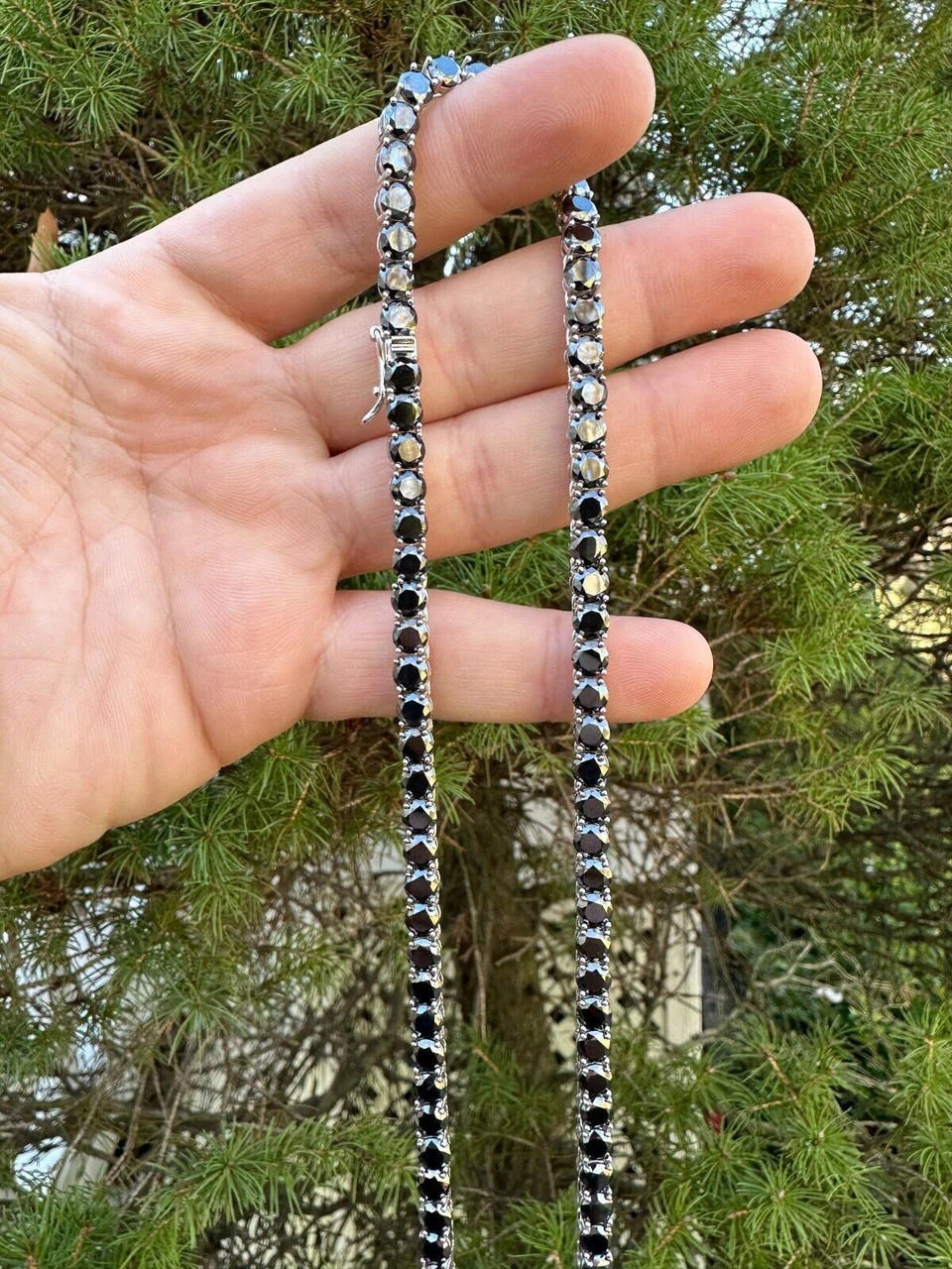 Real Black MOISSANITE 5mm Tennis Chain 925 Silver Iced Necklace Pass Tester 8 Real Black MOISSANITE 5mm Tennis Chain 925 Silver Iced Necklace Pass Tester - Image 6