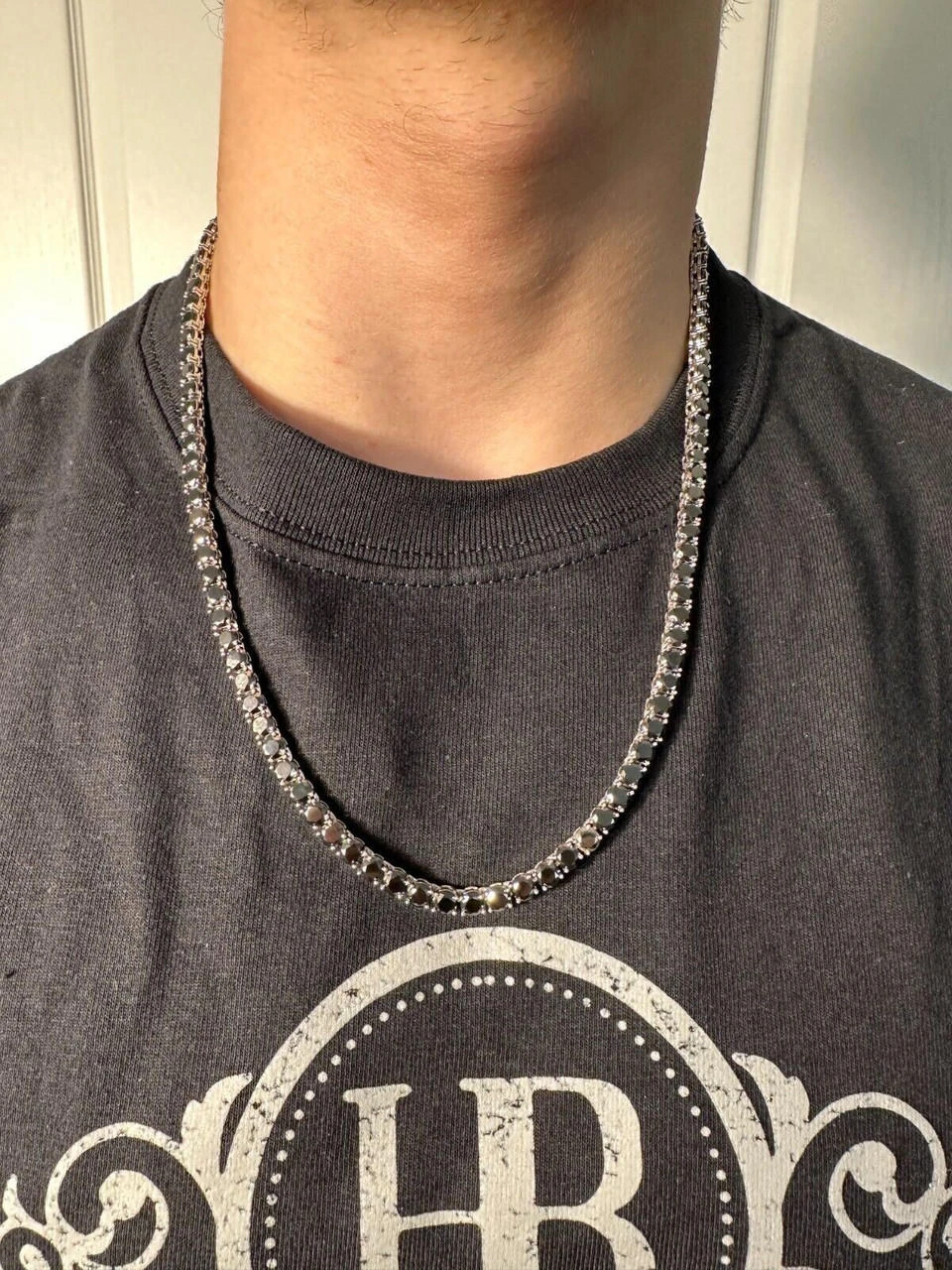 Real Black MOISSANITE 5mm Tennis Chain 925 Silver Iced Necklace Pass Tester 4 Real Black MOISSANITE 5mm Tennis Chain 925 Silver Iced Necklace Pass Tester - Image 2