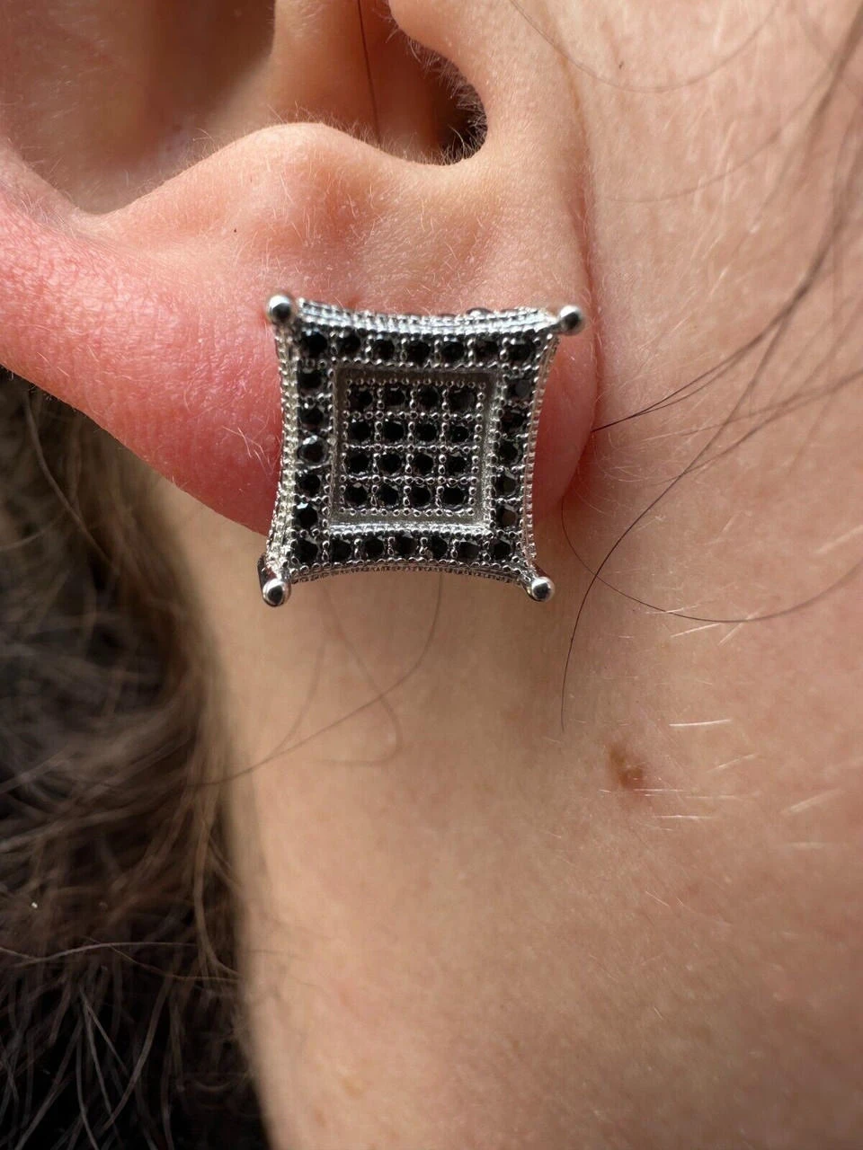 Real Black MOISSANITE 925 Silver Square Kite Earrings Hip Hop 10mm Passes Tester 6 Real Black MOISSANITE 925 Silver Square Kite Earrings Hip Hop 10mm Passes Tester - Image 4