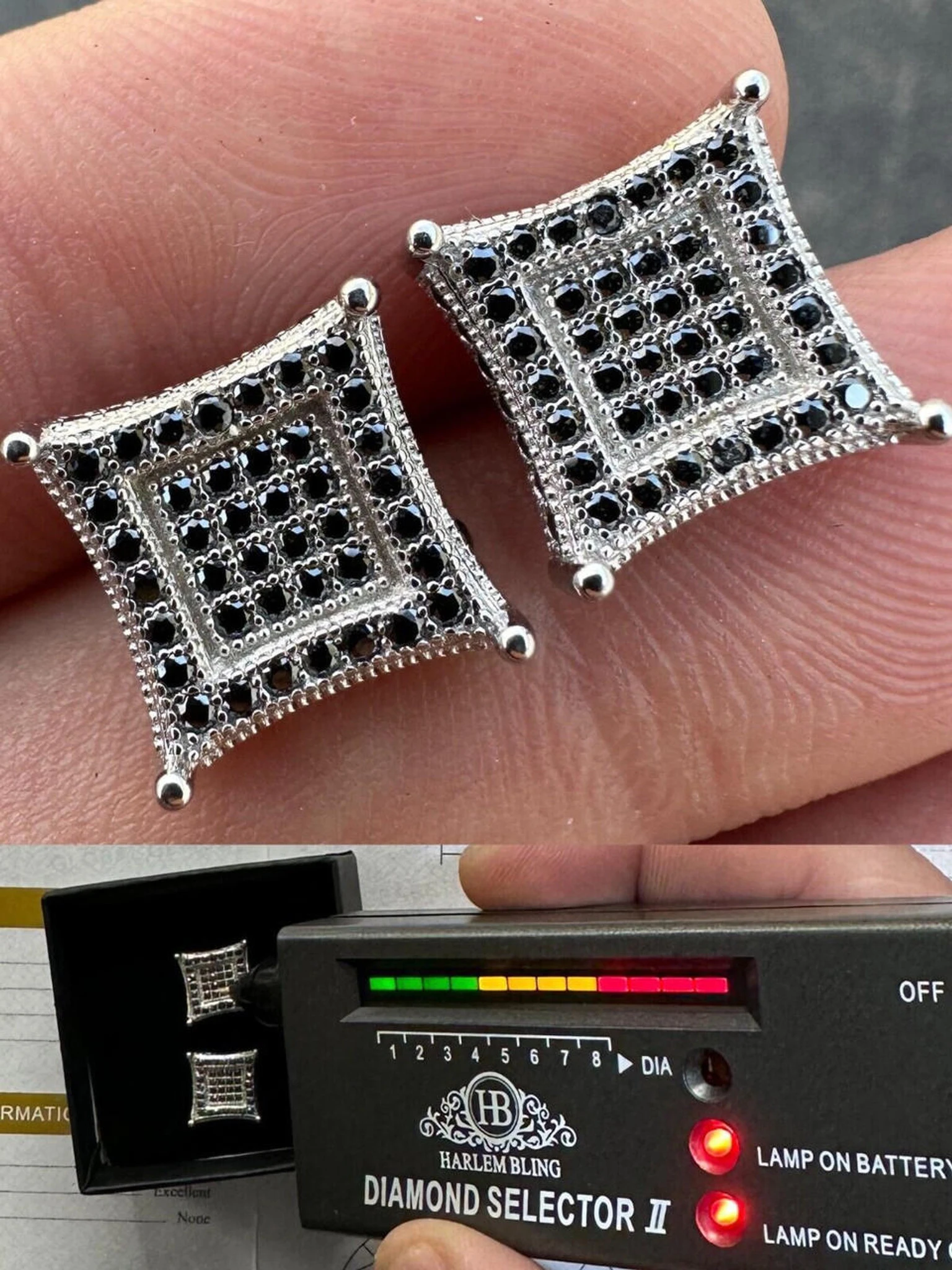 Real Black MOISSANITE 925 Silver Square Kite Earrings Hip Hop 10mm Passes Tester 3 Real Black MOISSANITE 925 Silver Square Kite Earrings Hip Hop 10mm Passes Tester