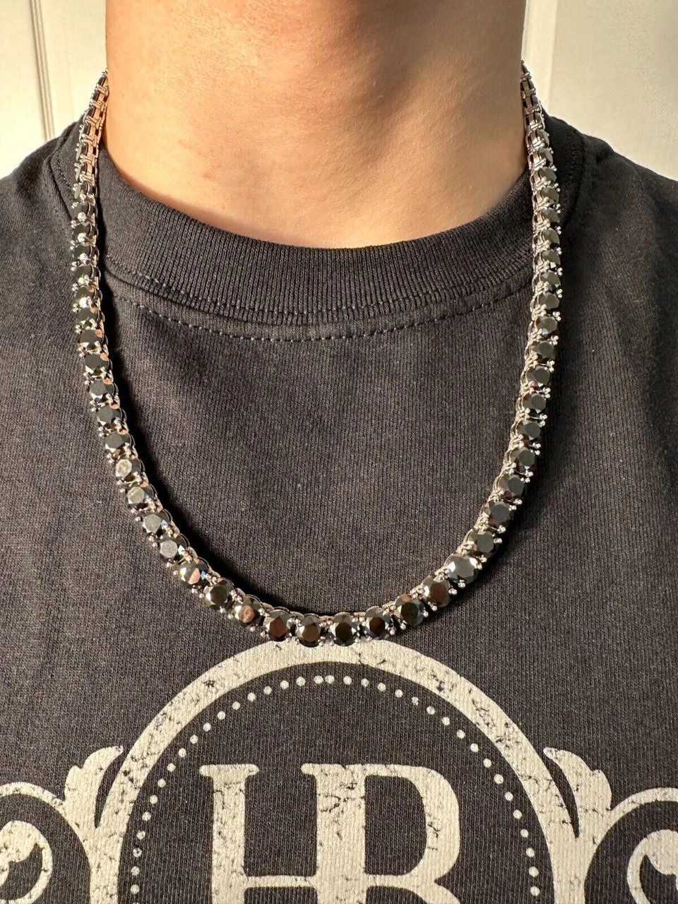 Real Black MOISSANITE Big 7mm Tennis Chain 925 Silver Iced Necklace Pass Tester 4 Real Black MOISSANITE Big 7mm Tennis Chain 925 Silver Iced Necklace Pass Tester - Image 2