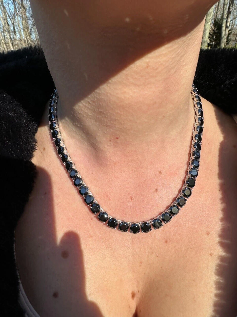 Real Black MOISSANITE Big 7mm Tennis Chain 925 Silver Iced Necklace Pass Tester 5 Real Black MOISSANITE Big 7mm Tennis Chain 925 Silver Iced Necklace Pass Tester - Image 3