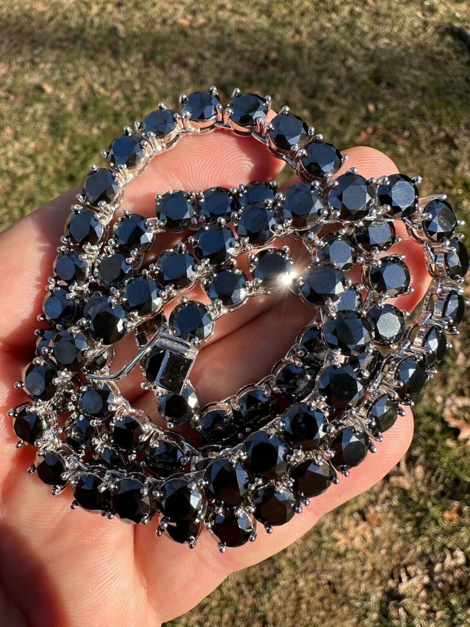 Real Black MOISSANITE Big 7mm Tennis Chain 925 Silver Iced Necklace Pass Tester 7 Real Black MOISSANITE Big 7mm Tennis Chain 925 Silver Iced Necklace Pass Tester - Image 5