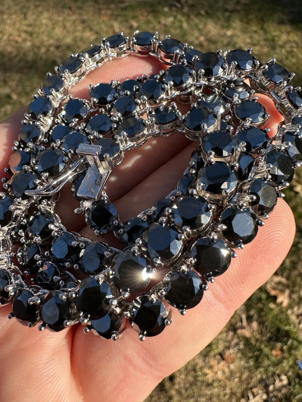 Real Black MOISSANITE Big 7mm Tennis Chain 925 Silver Iced Necklace Pass Tester 11 Real Black MOISSANITE Big 7mm Tennis Chain 925 Silver Iced Necklace Pass Tester - Image 9