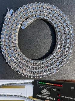 Real Blue Gray MOISSANITE 3mm Tennis Chain 925 Silver Iced Necklace Pass Tester