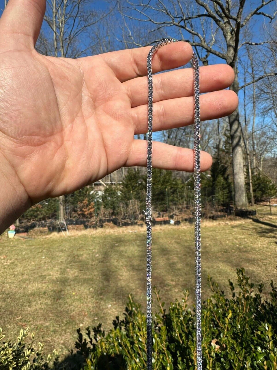 Real Blue Gray MOISSANITE 3mm Tennis Chain 925 Silver Iced Necklace Pass Tester 11 Real Blue Gray MOISSANITE 3mm Tennis Chain 925 Silver Iced Necklace Pass Tester - Image 9