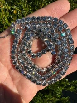Real Blue Gray MOISSANITE 5mm Tennis Chain 925 Silver Iced Necklace Pass Tester -Harlem Bling Shop italiano silver inc real blue gray moissanite 5mm tennis chain 925 silver iced necklace pass tester 10409.1676658357