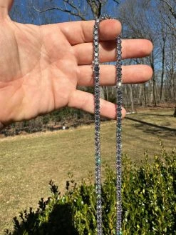 Real Blue Gray MOISSANITE 5mm Tennis Chain 925 Silver Iced Necklace Pass Tester -Harlem Bling Shop italiano silver inc real blue gray moissanite 5mm tennis chain 925 silver iced necklace pass tester 53946.1676658332