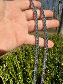 Real Blue Gray MOISSANITE 5mm Tennis Chain 925 Silver Iced Necklace Pass Tester -Harlem Bling Shop italiano silver inc real blue gray moissanite 5mm tennis chain 925 silver iced necklace pass tester 71421.1676658369