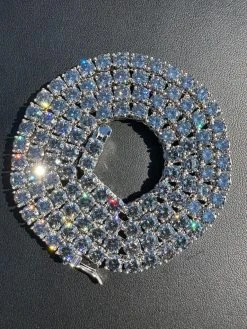 Real Blue Gray MOISSANITE 5mm Tennis Chain 925 Silver Iced Necklace Pass Tester -Harlem Bling Shop italiano silver inc real blue gray moissanite 5mm tennis chain 925 silver iced necklace pass tester 94902.1676658074