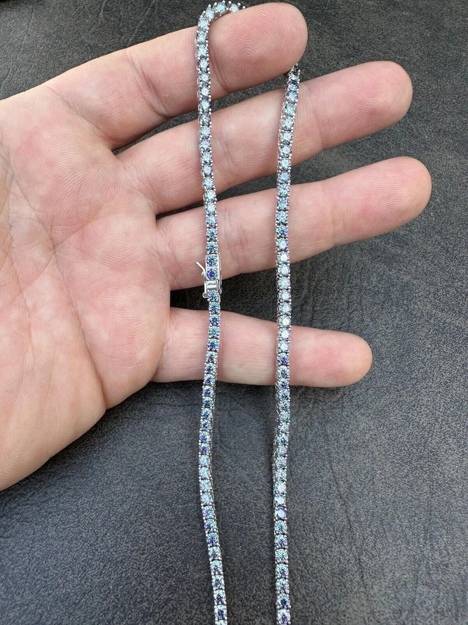 Real Blue MOISSANITE 3mm Tennis Chain 925 Silver Iced Necklace Pass Diamond Test 22 Real Blue MOISSANITE 3mm Tennis Chain 925 Silver Iced Necklace Pass Diamond Test - Image 20