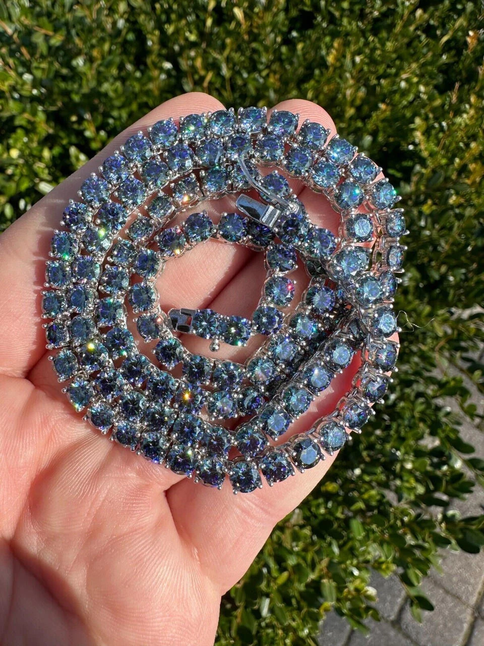 Real Blue MOISSANITE 5mm Tennis Chain 925 Silver Iced Necklace Pass Diamond Test 4 Real Blue MOISSANITE 5mm Tennis Chain 925 Silver Iced Necklace Pass Diamond Test - Image 2