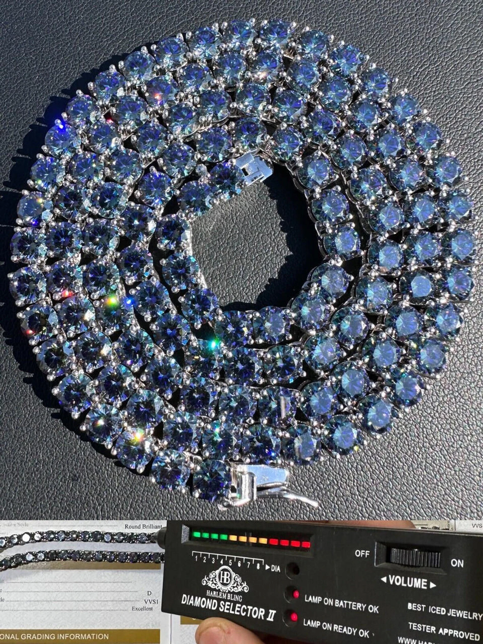 Real Blue MOISSANITE 5mm Tennis Chain 925 Silver Iced Necklace Pass Diamond Test 3 Real Blue MOISSANITE 5mm Tennis Chain 925 Silver Iced Necklace Pass Diamond Test