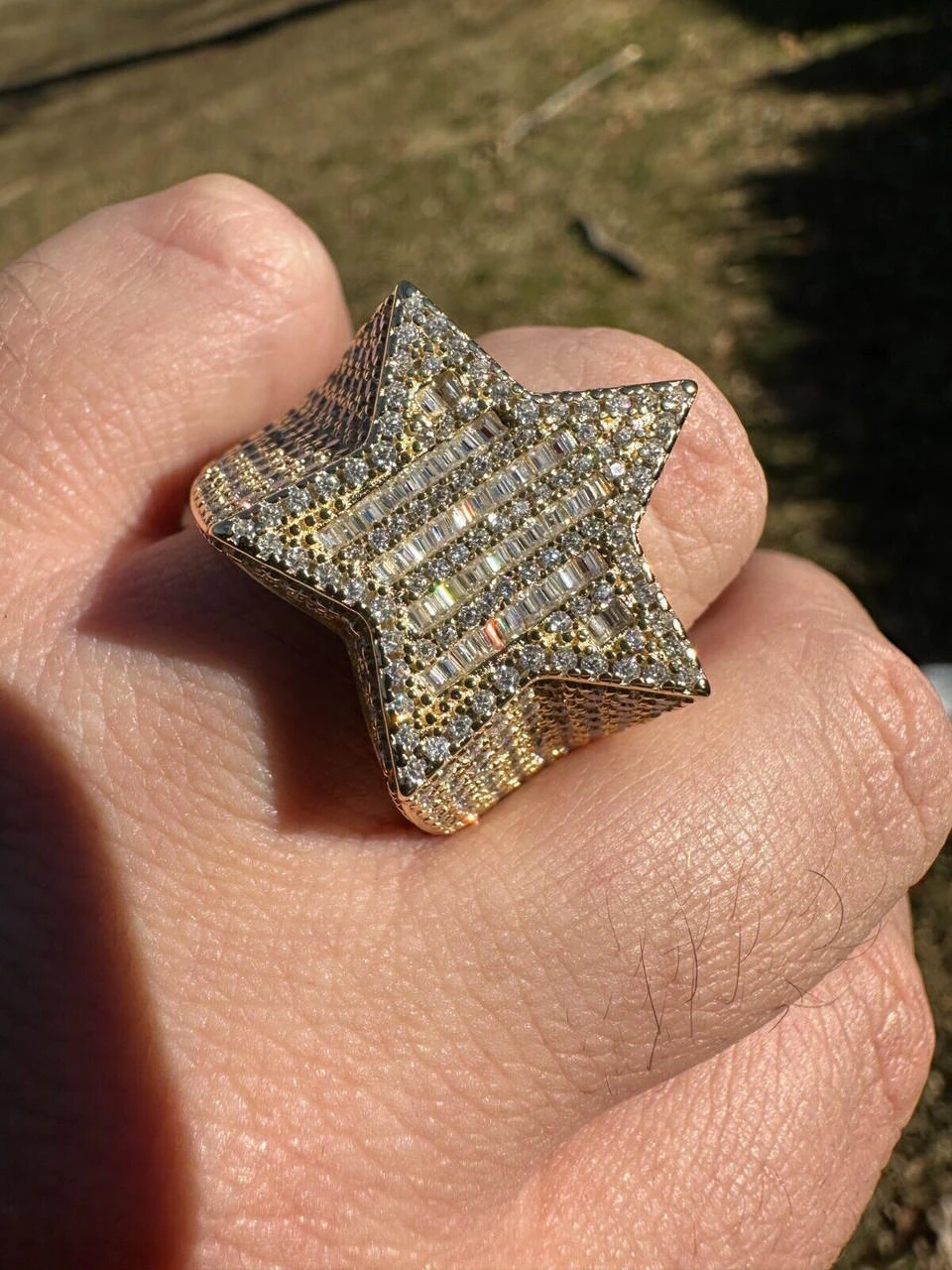 Real Iced Baguette 3D Star Ring Hip Hop Ice Out 14k Gold Plated 925 Silver 6-13 22 Real Iced Baguette 3D Star Ring Hip Hop Ice Out 14k Gold Plated 925 Silver 6-13 - Image 20
