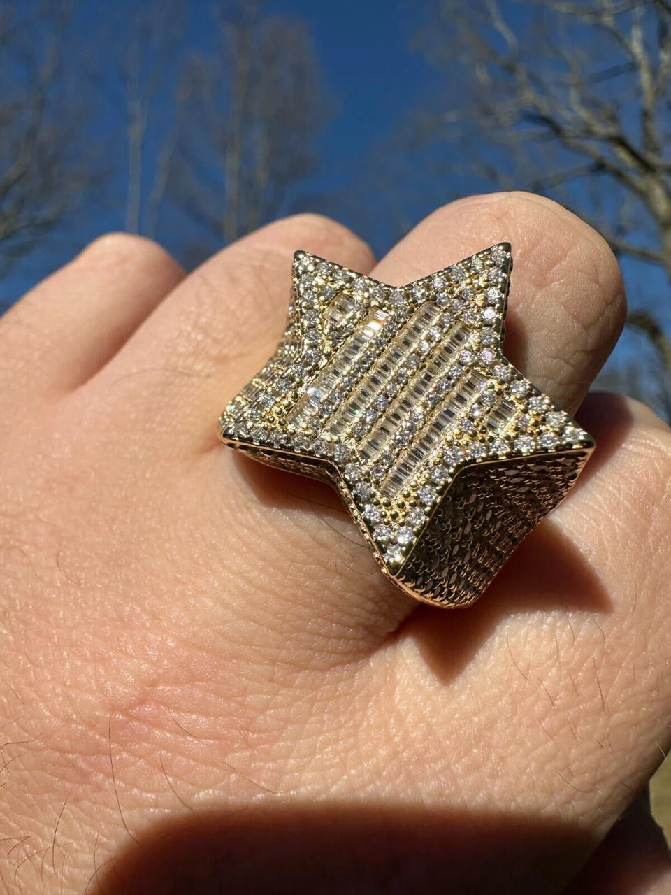 Real Iced Baguette 3D Star Ring Hip Hop Ice Out 14k Gold Plated 925 Silver 6-13 20 Real Iced Baguette 3D Star Ring Hip Hop Ice Out 14k Gold Plated 925 Silver 6-13 - Image 18