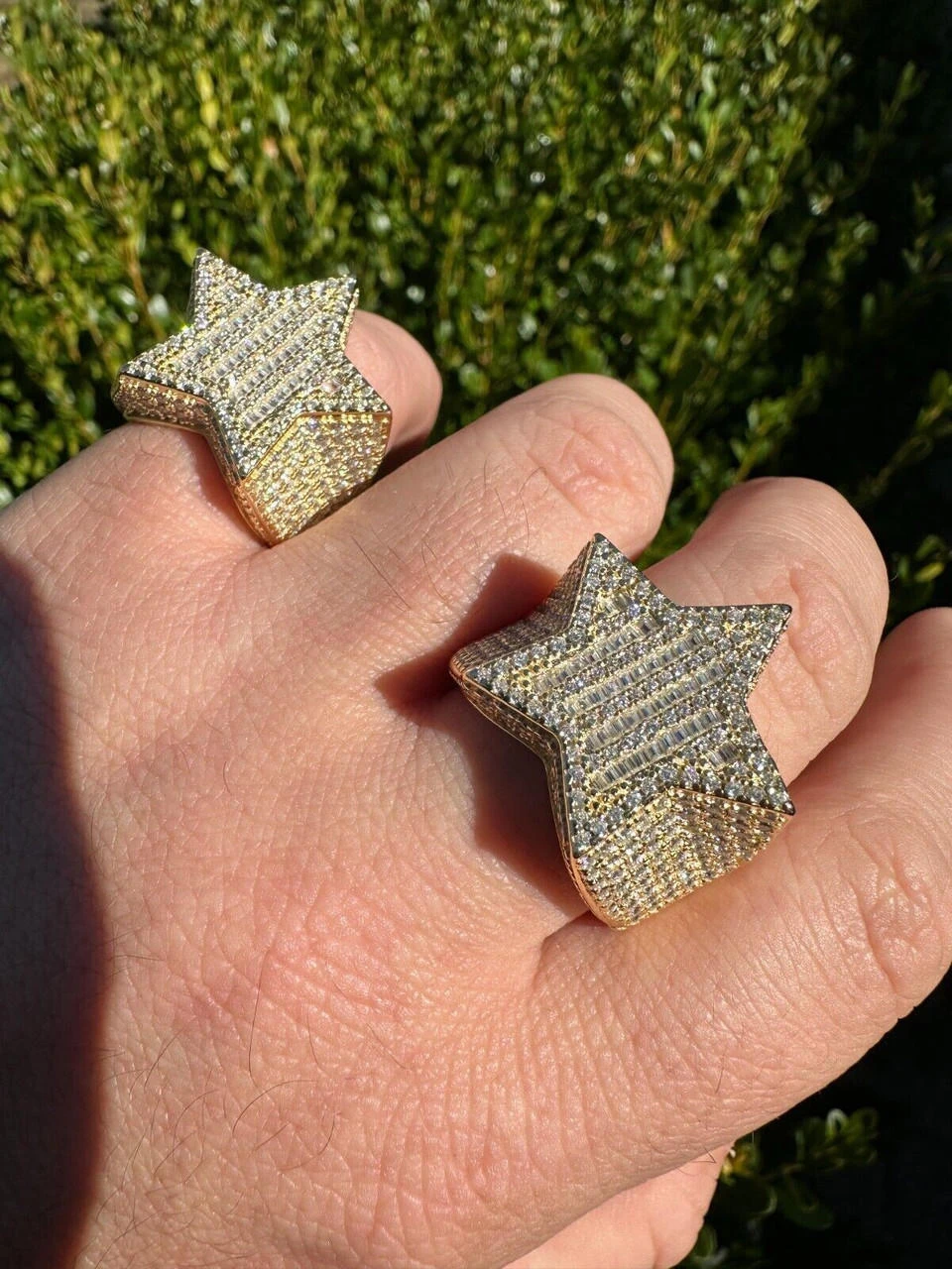 Real Iced Baguette 3D Star Ring Hip Hop Ice Out 14k Gold Plated 925 Silver 6-13 4 Real Iced Baguette 3D Star Ring Hip Hop Ice Out 14k Gold Plated 925 Silver 6-13 - Image 2